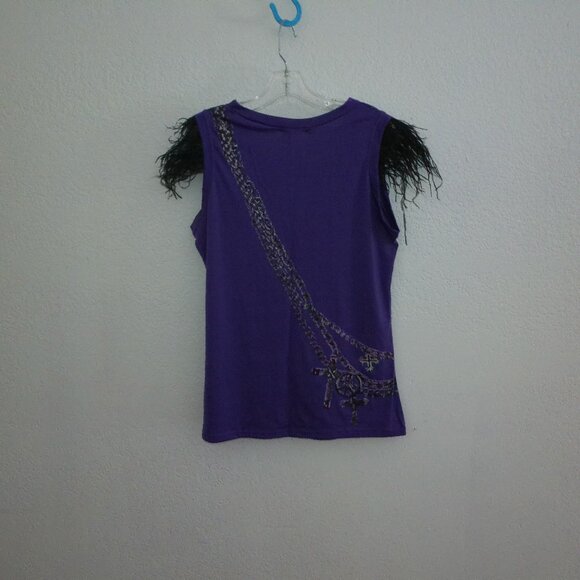 Gioia Fashion, Purple tank top, with animal prints and feather design - Picture 8 of 9